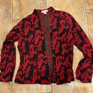 Vintage! Red and black sheer metallic and applique evening blouse or jacket PS